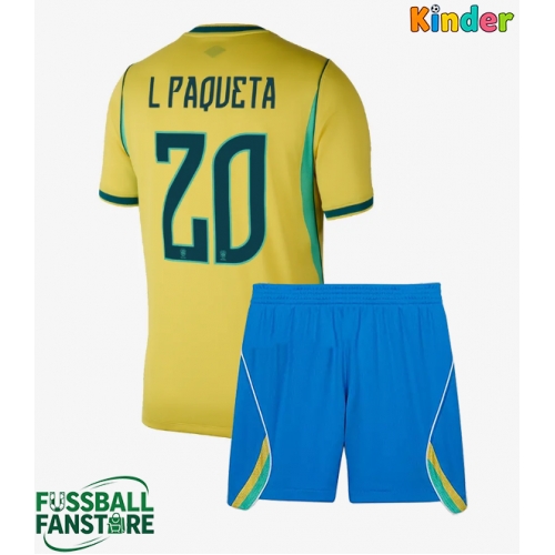 Brasilien Lucas Paqueta #20 Replik Heimtrikot Kinder WM 2026 Kurzarm (+ Kurze Hosen)